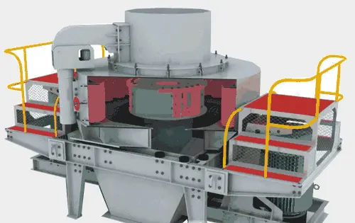 Illustration of VSI Crusher rotor system and particle impact